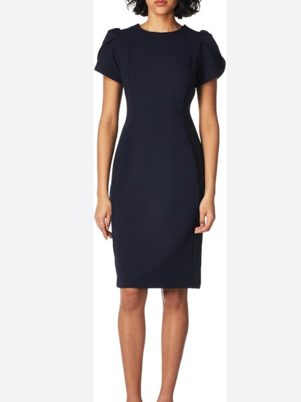 Calvin Klein Navy Faux Suede Short Sleeve Sheath Dress Tulip Sleeve 16 W - Picture 2 of 10